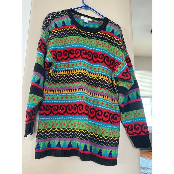 Vtg 80s 90s Lisa Ashley originals colorful beaded heavy sweater carducci - Picture 2 of 4